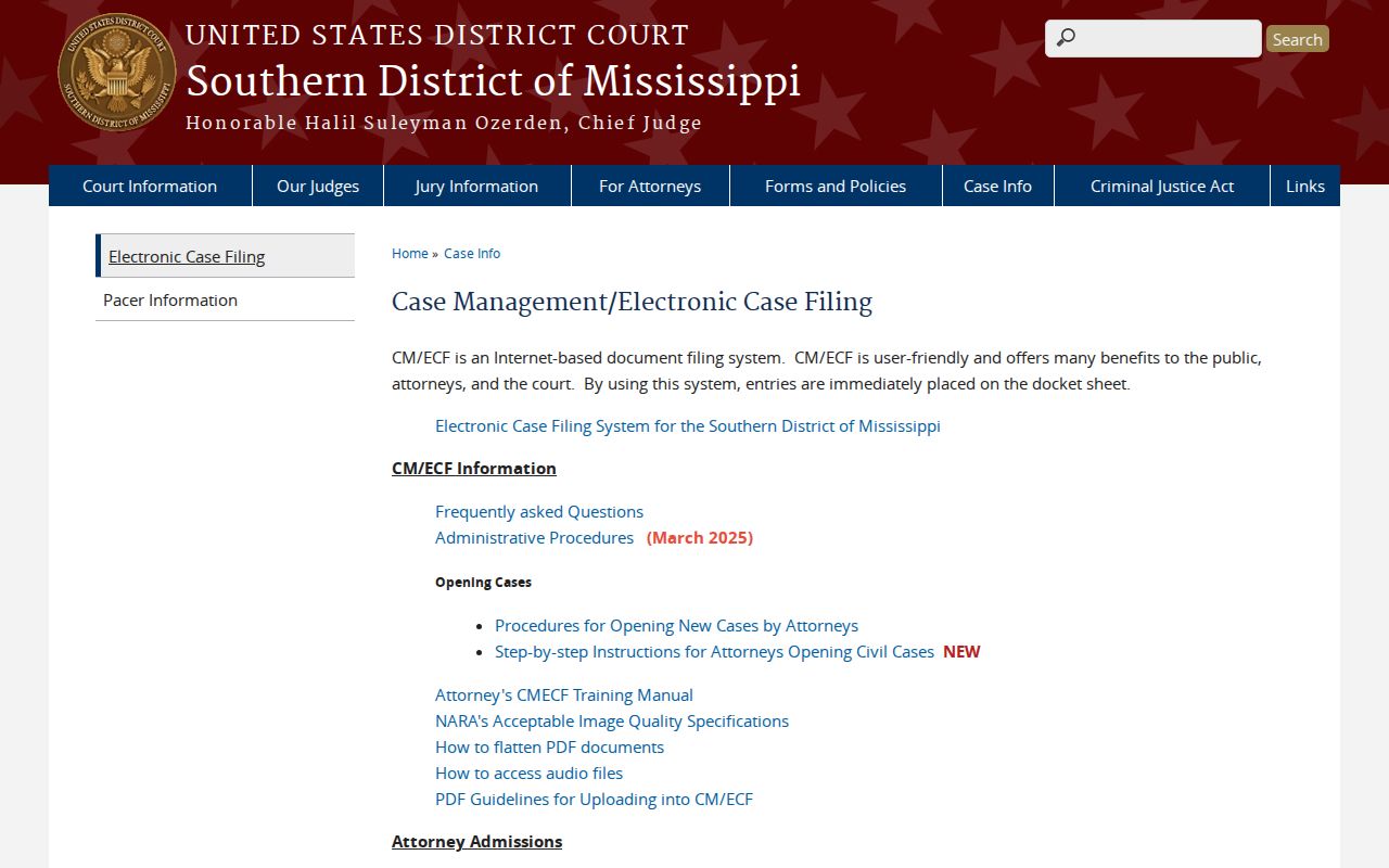 Bentonia court records federal CM ECF boundary source