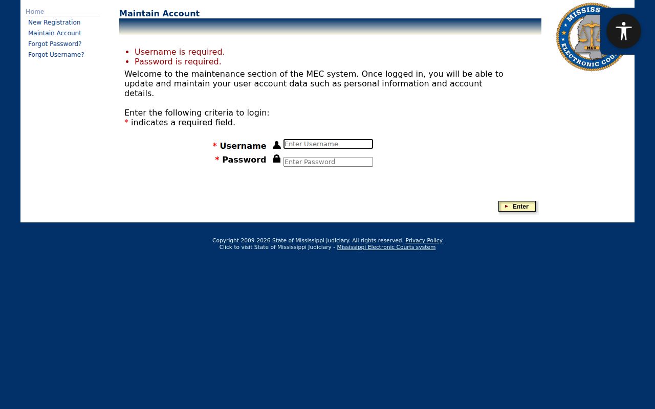 Yazoo County docket search PAMEC login page