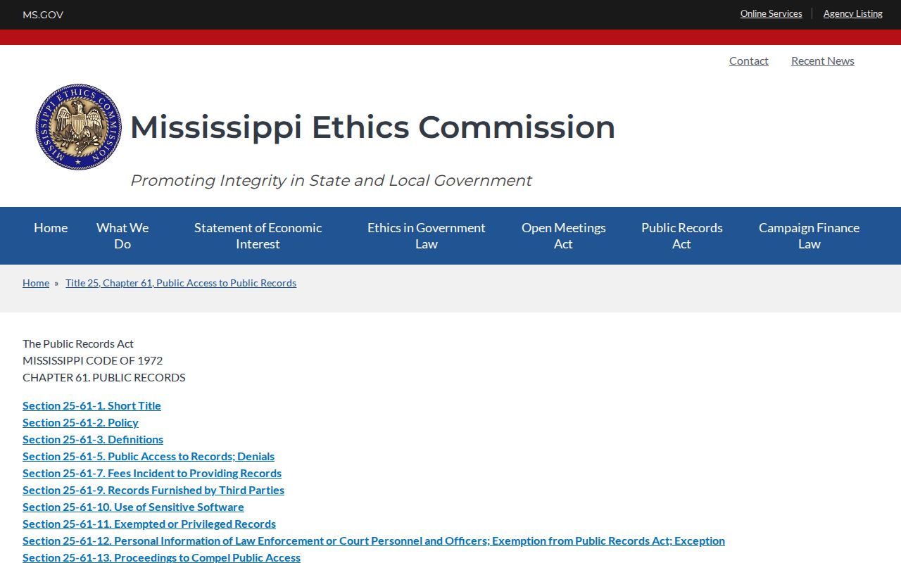 Yazoo County civil court docket Mississippi Public Records Act source
