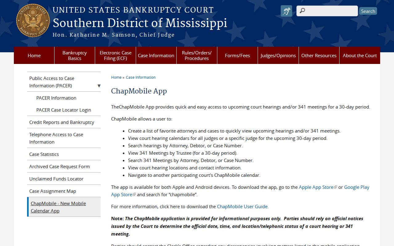 Yazoo County court schedule bankruptcy calendar app source