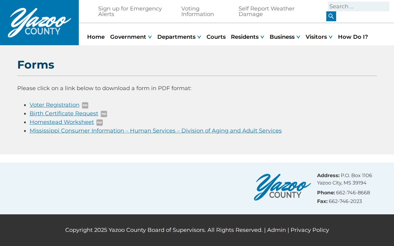 Yazoo County court case records forms index