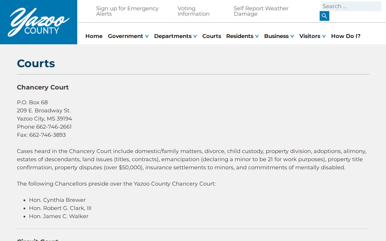 Yazoo County criminal court docket court routing page