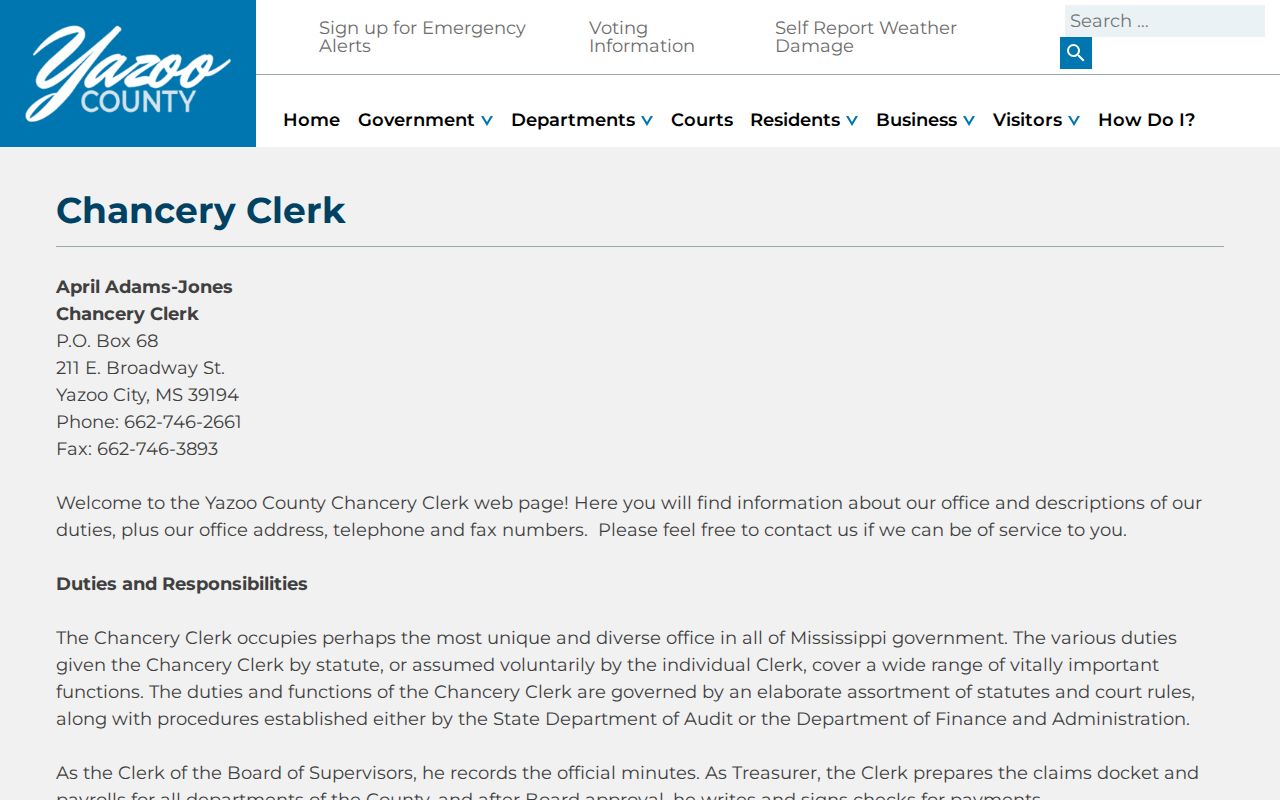Yazoo County court docket Chancery Clerk office page