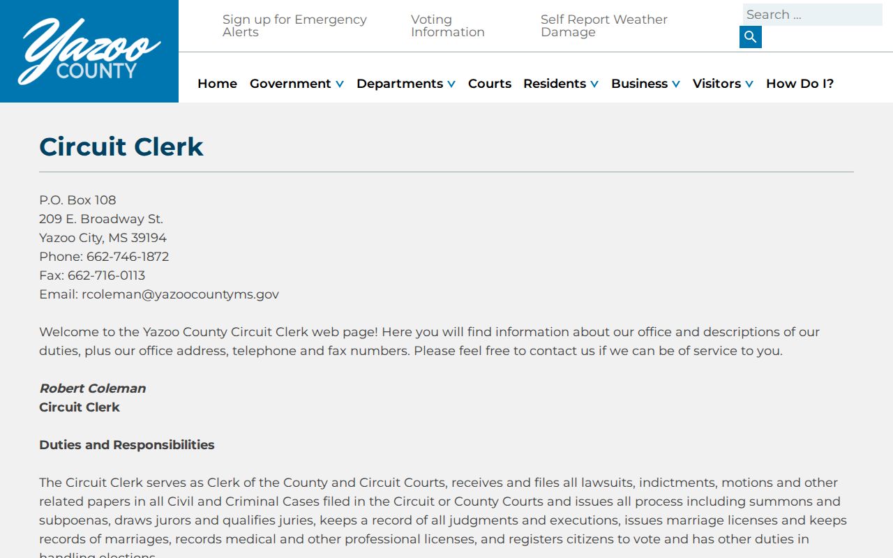 Yazoo County court docket Circuit Clerk office page